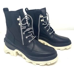 Sorel 8 Women's Boots Brex Heel Waterproof Lace Black Booties High Leather NEW